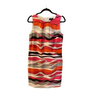 Tahari Dress, Size 8, Waves of Orange, Pink, Black, Gray & White.